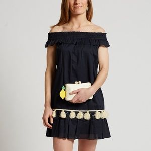 Off the Shoulder Navy Tassel Dress